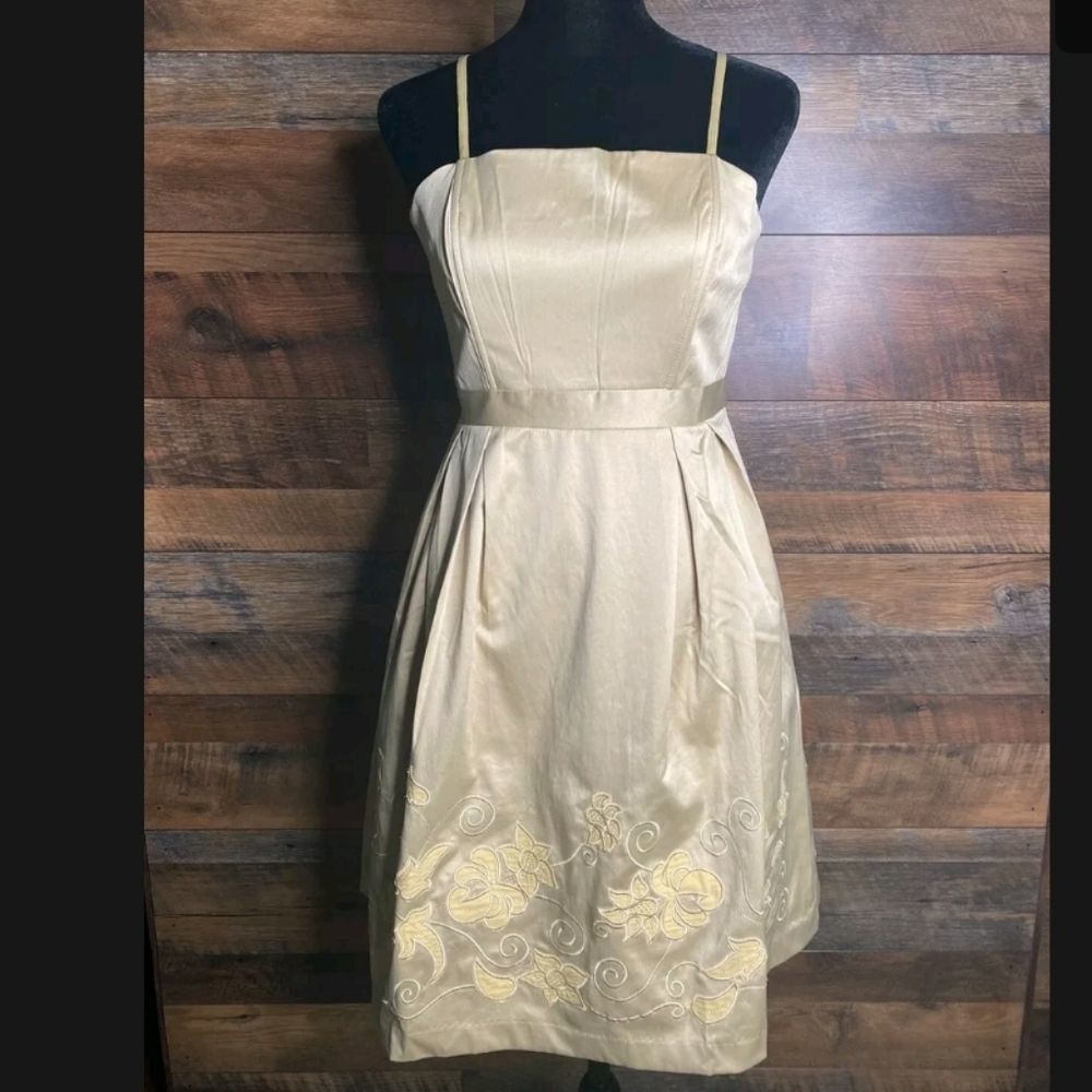 NWT Lucy Paris Women's Gold Embroidered Fit & Flare Dress, Size S: Homecoming
